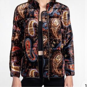 Johnny Was Dolman Quilted Jacket Sezana Velvet Puffer Bomber Size Medium - NWT